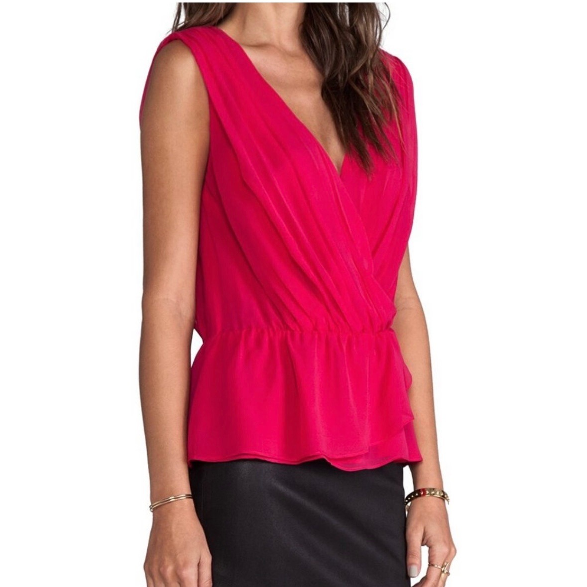 Nwt Alice + Olivia Silk Top Women's Large Pink Peplum Sleeveless Workwear